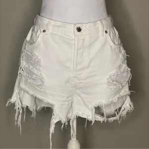 We The Free Frayed White Jean Shorts